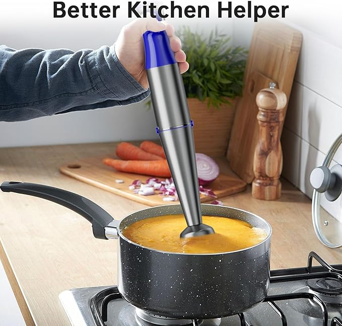 Immersion Blender Handheld Corded Hand Blenders Set 1100W Trigger Variable Speed 5 in 1 Stick Emulsifier with Chopper Whisk and Frother for Soup Baby Food and Smoothies Royal Blue