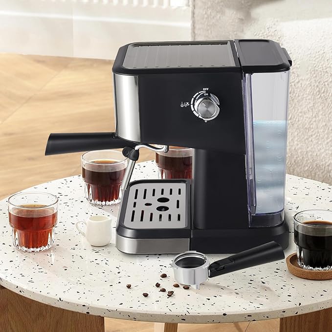Coffee Machine 1050W Semi-Automatic Coffee Machine with Steam Nozzle1.5L Water Tank and Filter 15-20 Bar Small Drip Coffee Machine for Homes Offices Cafes 92-100℃ 110V