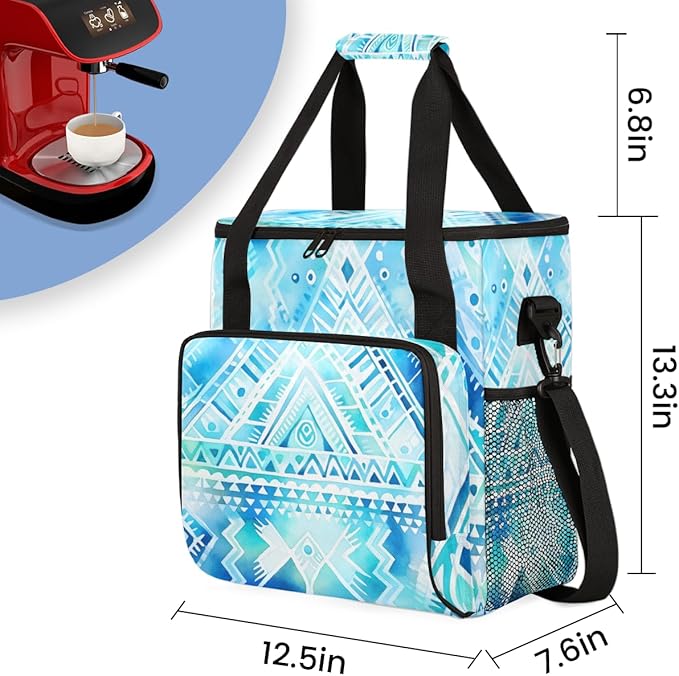 Ethnic Geometry Coffee Maker Carrying Bag Polynesian Pattern Travel Storage Bag Compatible with K-Mini or K-Mini Plus Single Serve Coffee Brewer Carrying Case with Multiple Pockets &amp Shoulder St