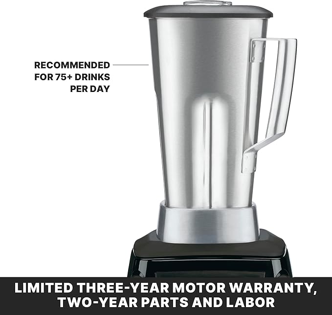 Waring Commercial MX1100XTS 3.5 HP Blender with Electronic Keypad 30 Second Countdown Timer Pulse Feature and a 64 oz Stainless Steel Container 12-V 5-15 Phase Plug
