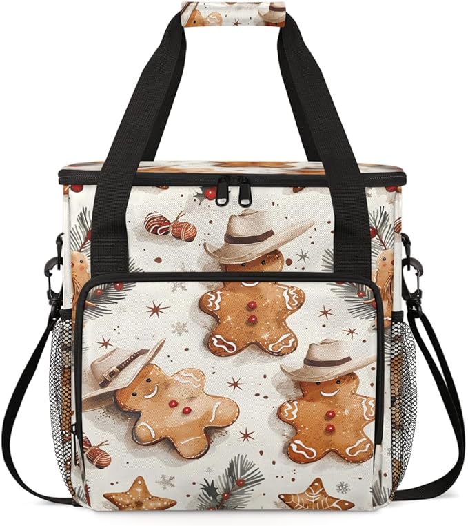 Retro Gingerbread Man Coffee Maker Carrying Bag Portable Travel Storage Tote Bag Compatible with K-Mini or K-Mini Plus Single Serve Coffee Brewer Carrying Case with Multiple Pockets &amp Shoulder S
