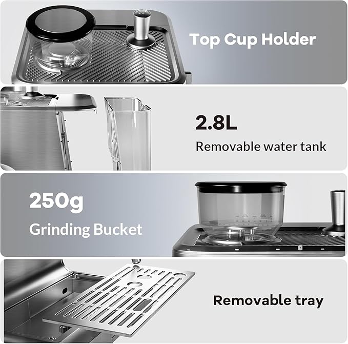 Espresso Maker 20 Bar Coffee Espresso Machine Maquina De Cafe Expresso 30 Grind Settings 2.8L Removable Water Tank With Milk Frother and Steam Wand Barista Home Cappuccino and Latte Machine