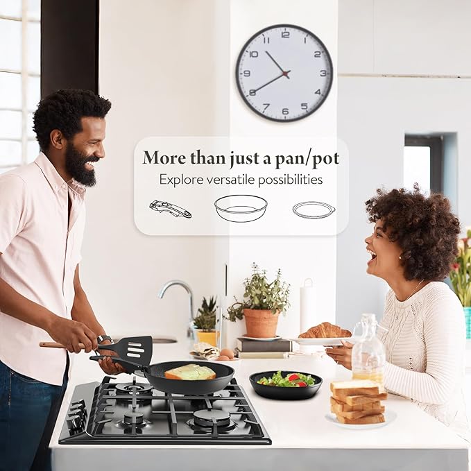 19 Pcs Pots and Pans Set Non Stick Ceramic Cookware Set with Removable Handles Non Toxic Induction Kitchen Cookware Sets RV CookwareDishwasher/Oven Safe PFAS/PTFE/PFOA FreeBlack