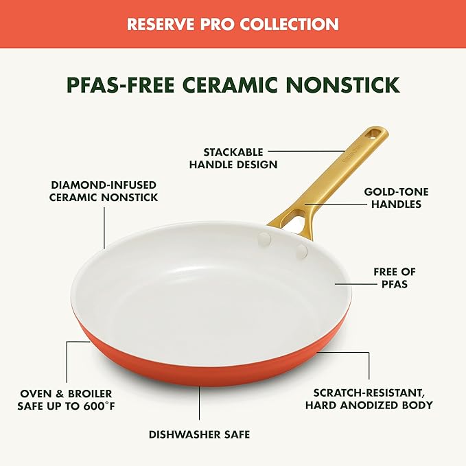 GreenPan Nonstick Reserve Pro 10 Piece Cookware Set NSF Certified Ceramic Hard Anodized PFAS-Free Pots &amp Pans Set with Lids Stainless Steel Handles Oven &amp Dishwasher Safe Harvest Orange