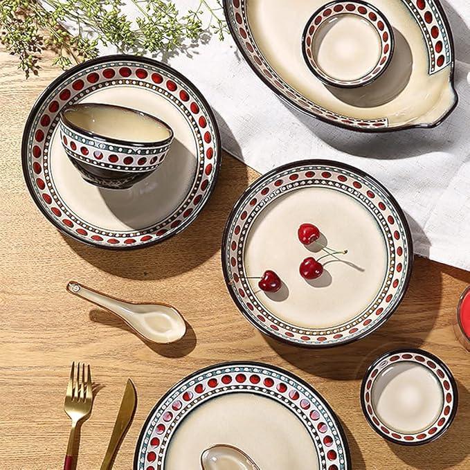 Elegant Dinnerware Set Dinner Plates Bowls Set 11 Pcs Dinnerware Sets American Style Retro Porcelain Tableware Set with Plates and Bowls Ceramic Dinner Set for Kitchen