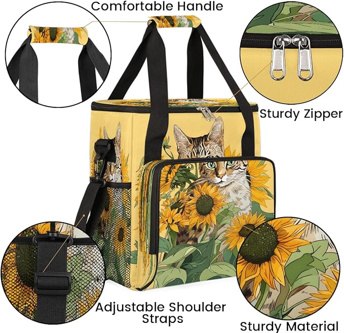 Cat and Sunflower Coffee Maker Carrying Bag for Keurig K-Mini or K-Mini Plus Storage Portable Coffee Maker Travel Bag
