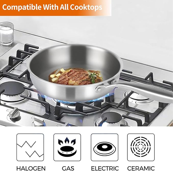 DELARLO Whole body Tri-Ply Stainless Steel Kitchen Cookware Set of 14 With Lid Heats quickly Cookware Suitable for All Stove Kitchen Pots and Pans sets