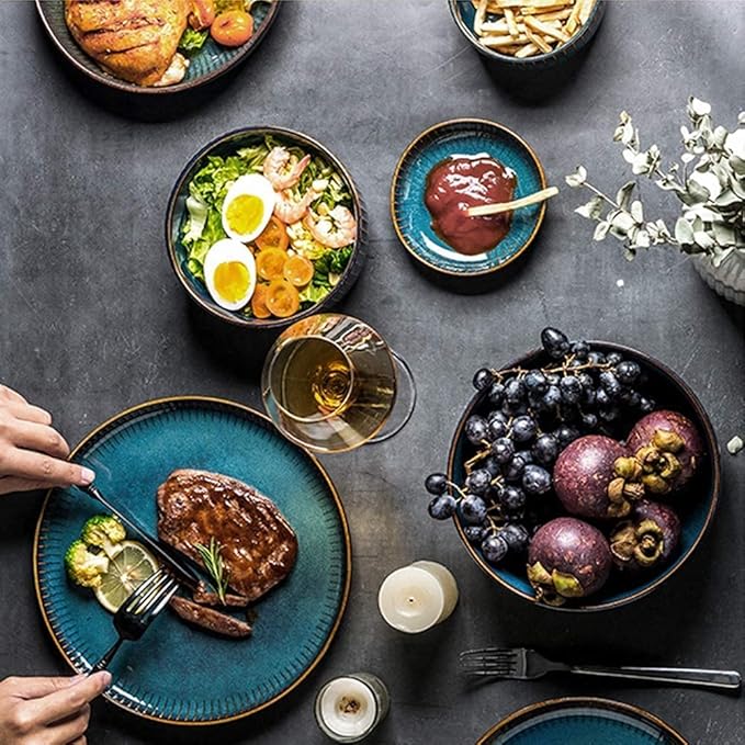 Dinnerware Set Ceramic Dinner Plate Sets Modern Creativity Blue Porcelain Dinner Sets Glaze Stoneware Tableware Set 12 Piece Dinnerware Set Service For 4 People
