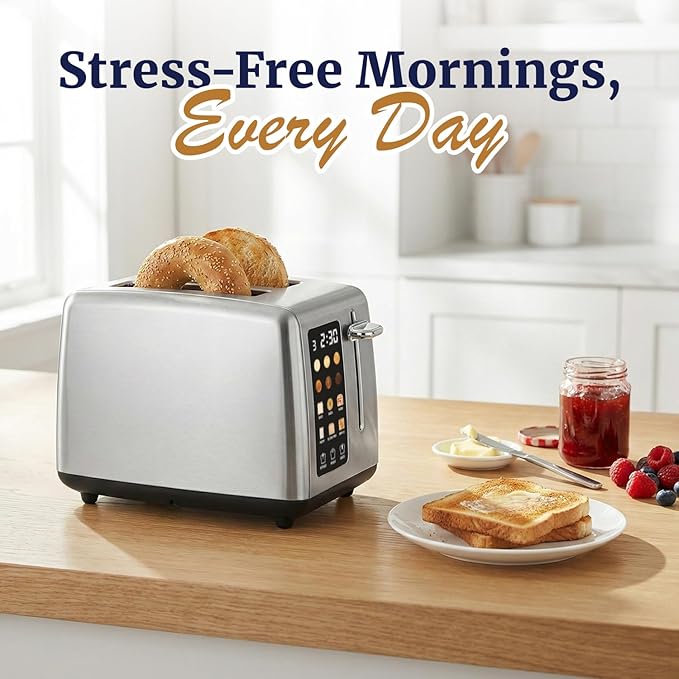 Elite Gourmet 2-Slice Toaster with Digital Countdown Extra-Wide Slots for Bagels &amp Thick Bread One-Touch Presets Stainless Steel Defrost/Reheat/Cancel