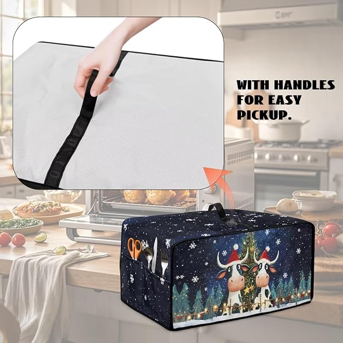 Doojoayie Christmas Cow Toaster Cover 4 Slice Dust-Proof Toaster Oven Cover Stain Resistant Bread Machine Covers Christmas Home Kitchen Decoration