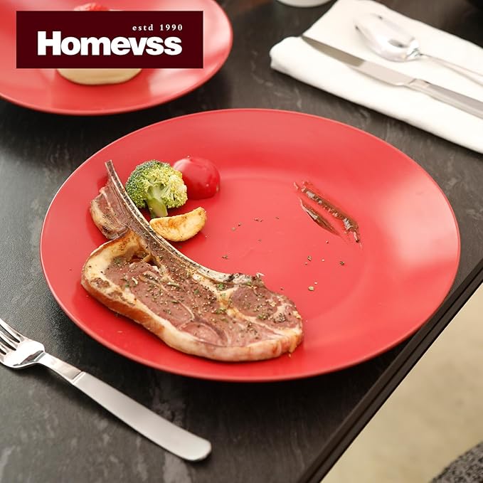 HomeVss Stoneware Two-Tone Colors Life 12pc Dinner SetOutside Shiny Black + Inside Matte Glaze Red