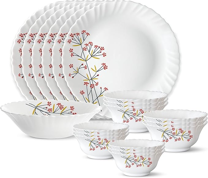 Borosil Gourmet Dinnerware Set For 6 19 Pieces White Dinner Plates and Bowls Sets Chip Resistant Tempered Opal Glass Stain Resistant Dishwasher &amp Microwave Safe Dinner Set For Gifting Serves