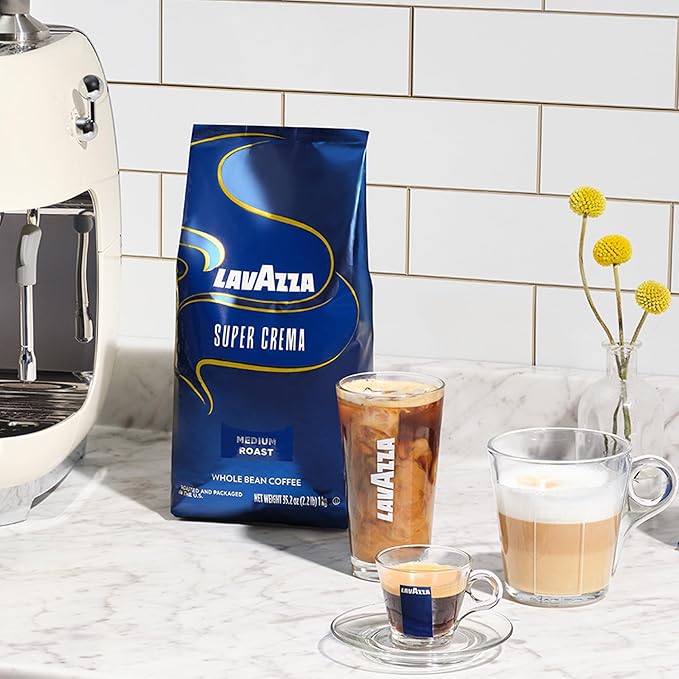 Lavazza Super Crema Espresso medium roast Whole Bean Coffee 2.2-pound Bag 2-pack