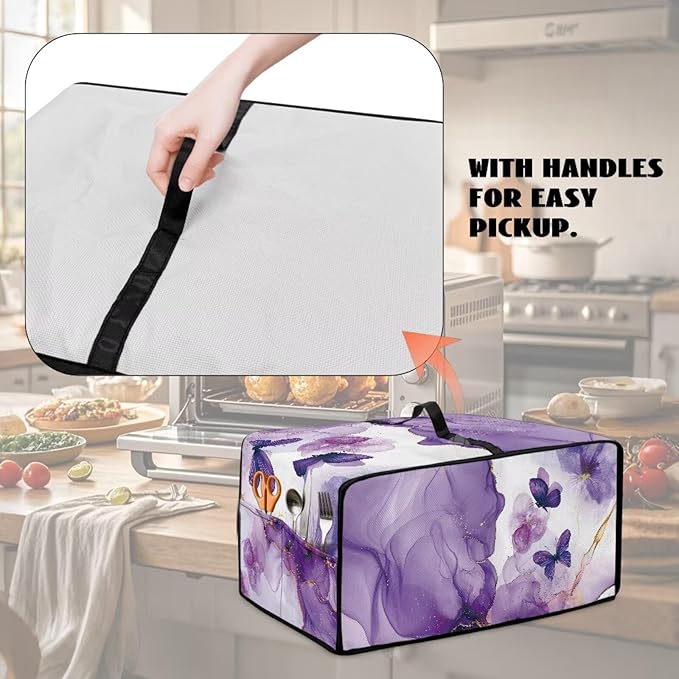 Toaster Oven Heat-Resistant Modern Toaster Oven Heavy Duty Dust-proof Microwave Cover with Storage Side Pockets Protects from Appliances Spills Stain Butterfly Marble