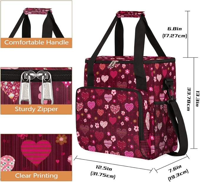 Valentine's Day Heart Flowers Coffee Maker Carrying Bag Coffee Machine Travel Storage Bag Compatible with K-Mini or K-Mini Plus Portable Single Serve Coffees Brewer Case with Pockets for K-Cup Pods