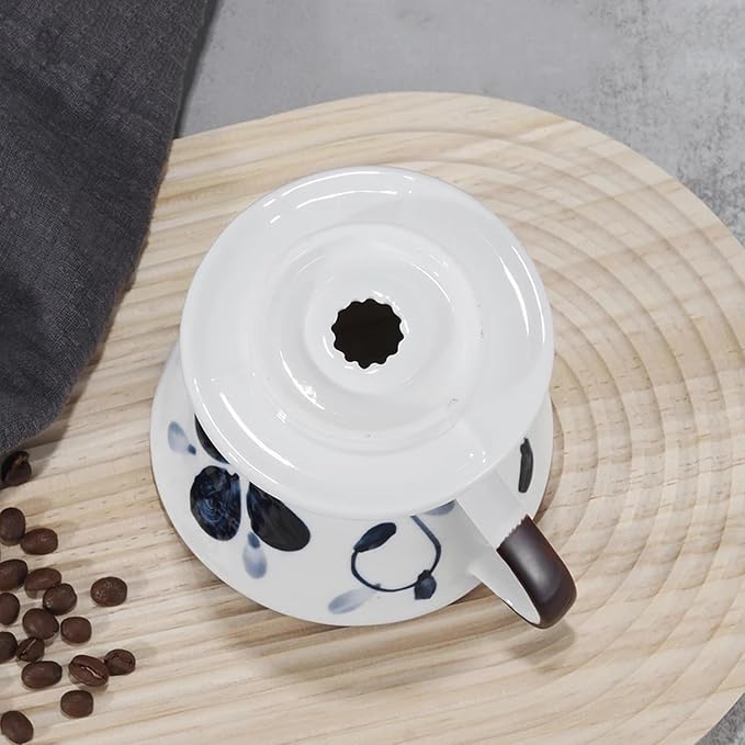 Ceramic Pour Over Coffee Dripper Hand painted Coffee Drip Filter Pour Over Coffee Maker Ceramic Slow Brewing Accessories for Home Cafe Restaurants (V011-2Cups)