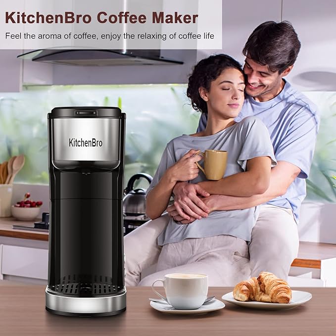 Single Serve Coffee Maker K Cup with Reservoir Space Saver One Cup Coffee Maker 2 In 1 Coffee Maker 6 To 14 Oz Brew SizesFits Travel MugSingle Pod Coffee Maker with Self-Cleaning Function
