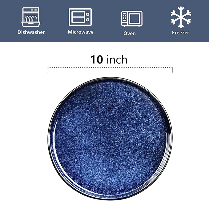 Vicrays 24-Piece Kitchen Dinnerware Set Ceramic Flat Dinner Plates Salad Plates Bowls Set Coffee Mug Microwave Oven and Dishwasher Safe Scratch Resistant Suitable for Home Party (Blue)