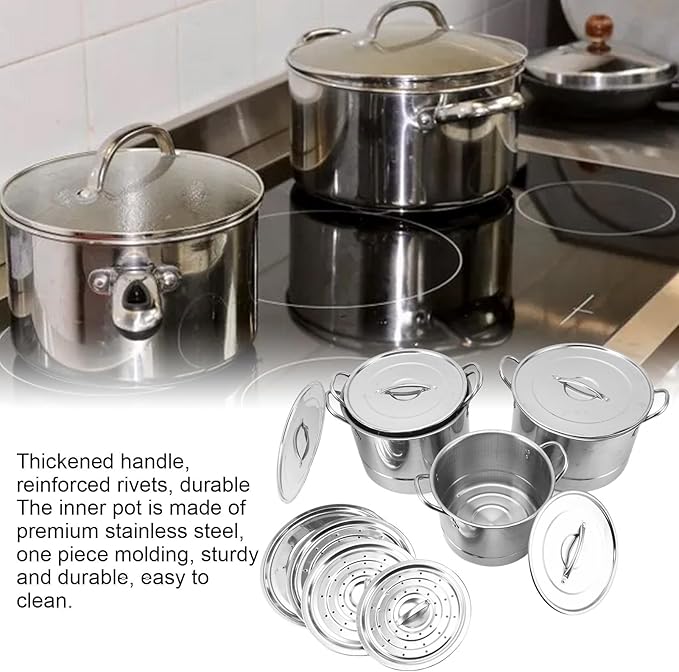 Stainless Steel Kitchen Pots and Pans Set of 4 Kitchen Cooking Cookware Set with 8 Lids Induction Heatproof Soup Pot Saucepan Stackable Design Space Saving Dishwasher