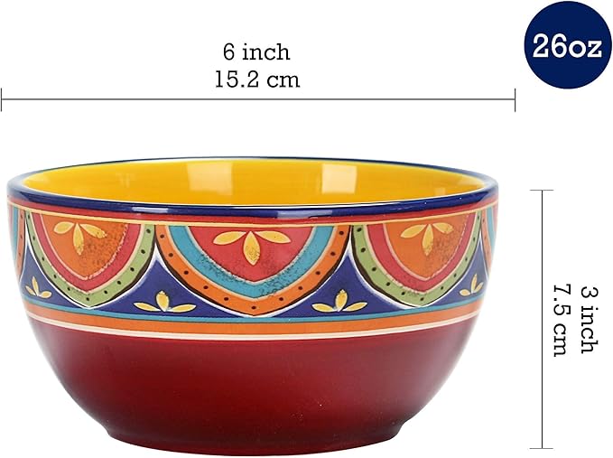 Bico Tunisian Ceramic 12 pcs Dinnerware Set Service for 4 Inclusive of 11 inch Dinner Plates 8.75 inch Salad Plates and 26oz Cereal Bowls for Party Microwave &amp Dishwasher Safe