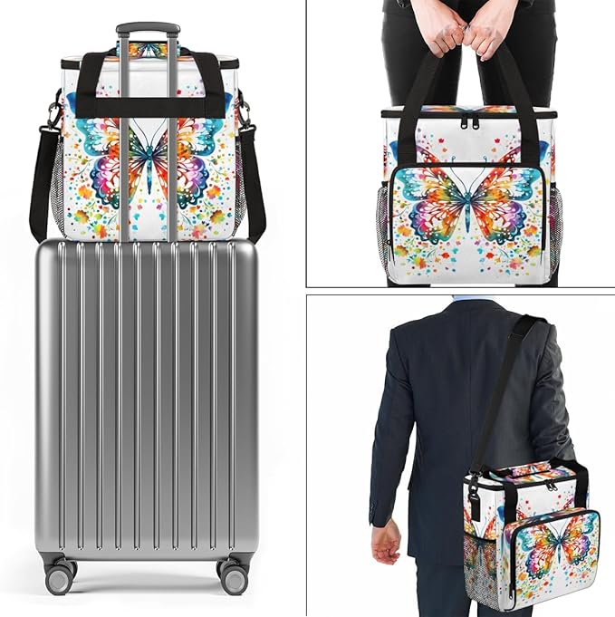 Abstract Butterfly Coffee Maker Carrying Bag Oil Painting Butterfly Travel Storage Bag Compatible with K-Mini or K-Mini Plus Single Serve Coffee Brewer Carrying Case with Pockets &amp Shoulder Stra