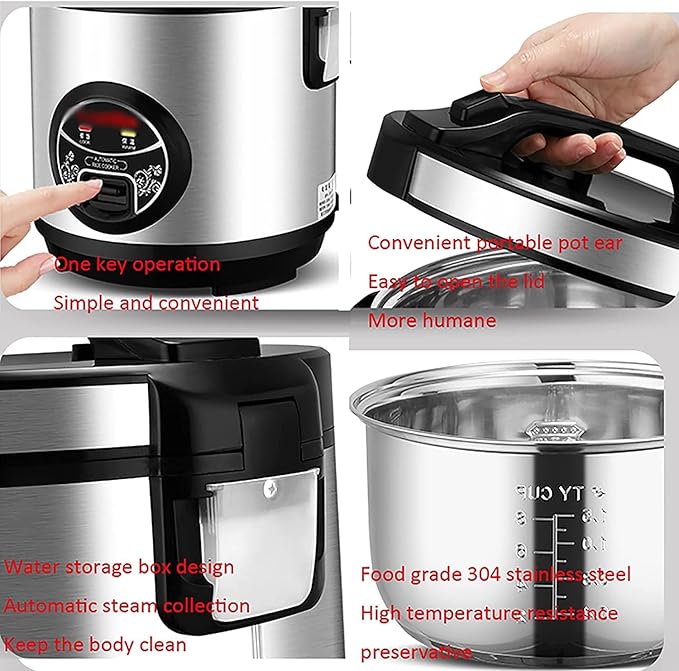 Rice Cooker with Steamer 304 Stainless Steel Inner Pot Intelligent Insulation Make Rice &amp Steam Healthy Food &amp Vegetables (6L) ()