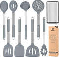 Silicone Cooking Utensil Set 8Pcs Non-stick Cookware with Stainless Steel Handle BPA Free Heat Resistant Kitchen Tools with Spatulas Turnesr Spoons Skimer and Pasta Fork (GRAY)