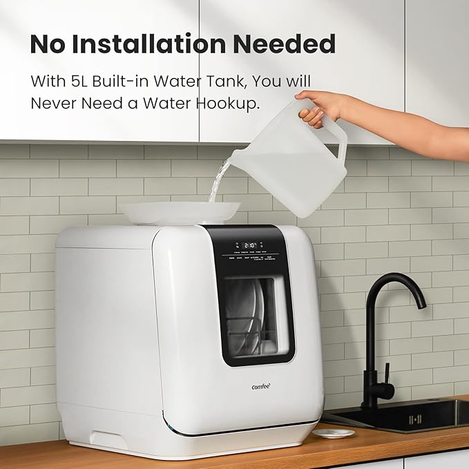 COMFEE' Countertop Dishwasher Bundle with Zojirushi 5-1/2-Cup Neuro Fuzzy Rice Cooker White