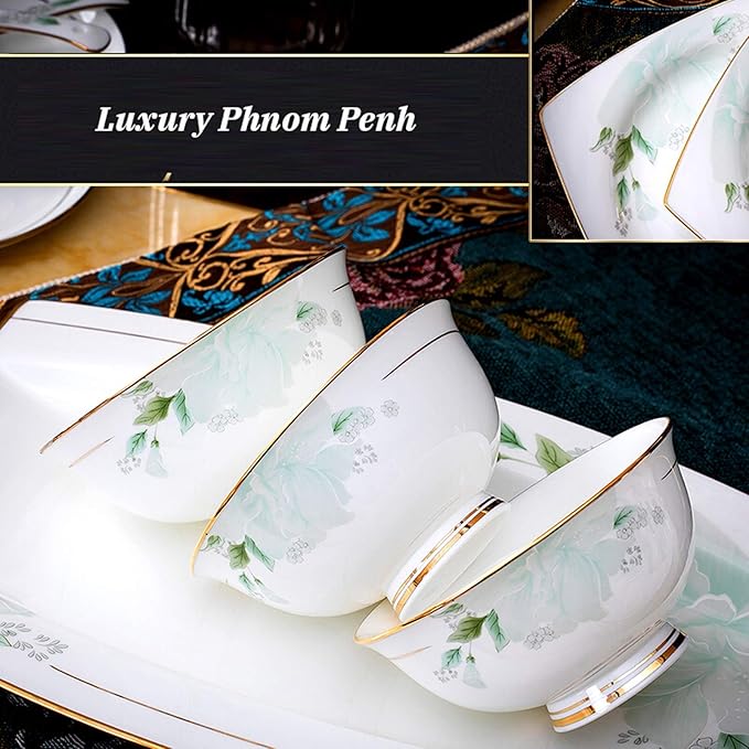 Kitchen Tableware SetCeramics Dinnerware Set 48 Pieces High-end Porcelain Dinner Sets with Soup Pot and Cereal Bowl Bone China Dishware Set for Wedding Banquet