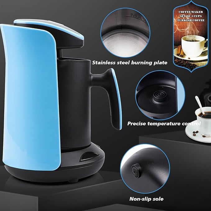 Electric Coffee Maker 600WTurkish Arabic Greek Coffee Pot Maker Brewer Coffee Maker Includes 17.6oz (500ML) 4 Cup Coffee Cups Automatic Shut-Off for Home Office