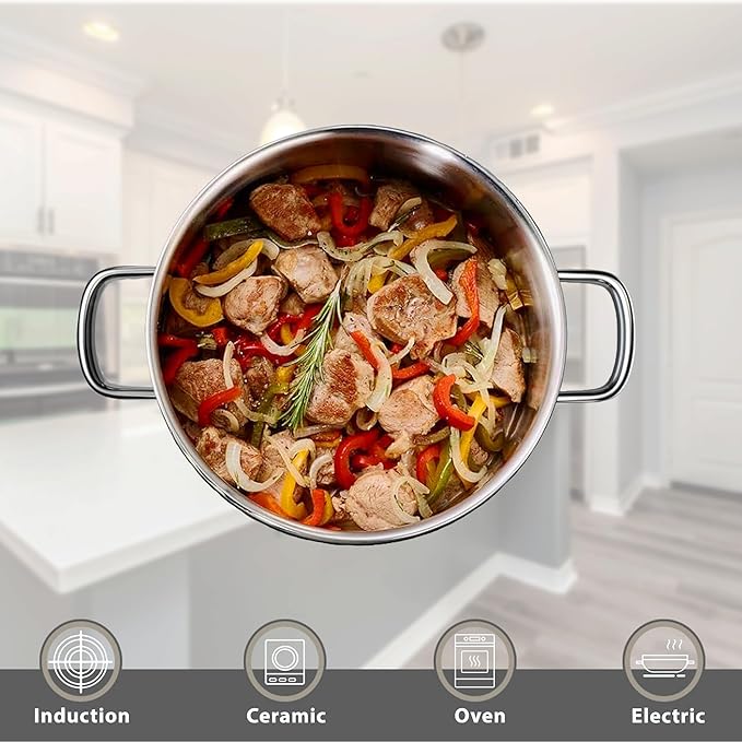Stainless Steel pots and pans set 6 Piece Nonstick Induction Kitchen Cookware Set Works with Induction/Electric and Gas Cooktops Nonstick Oven Safe Camping Cookware