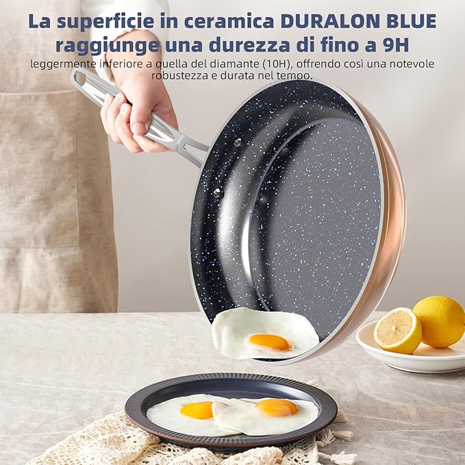 Nuwave 12 Piece Cookware Set - Duralon Blue Ceramic Non-Stick Frying Pans Saucepans Deep Sauté Pan Induction Compatible PFAS Free With Lids