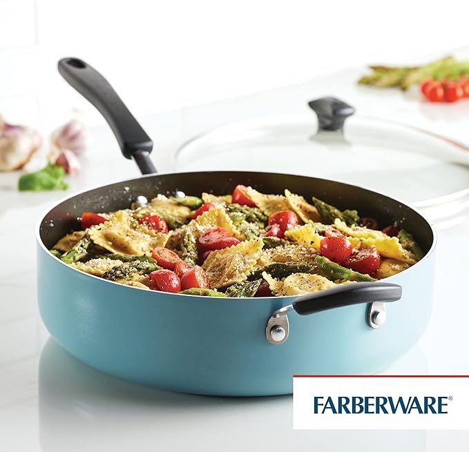 Farberware Cookstart DiamondMax Nonstick Jumbo Cooker with Lid and Helper Handle Dishwasher Safe 6 Quart - Aqua