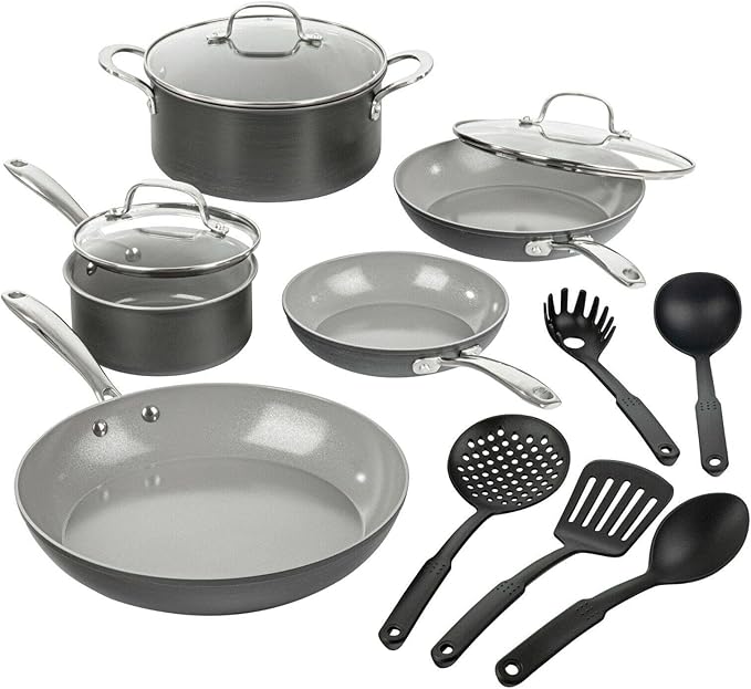 For Pro Hard Anodized 13 Piece Pots and Pans Cookware Set with Utensils