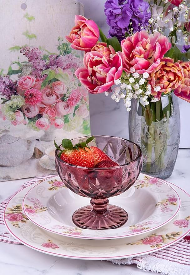 Bone China Deep Plate Set of 4 Dinner Plates Salad Plates Dinnerware Sets Serving Bowls Soup Bowls Kitchen Plates Tableware Set for Home and as a Gift (English Rose Set of 6)