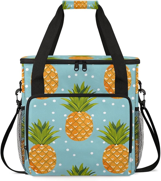 Dots Pineapples Coffee Maker Travel Bag for Keurig K-Mini/K-Mini Plus Insulated Waterproof Tote with Pockets Portable Single-Serve Brewer Case