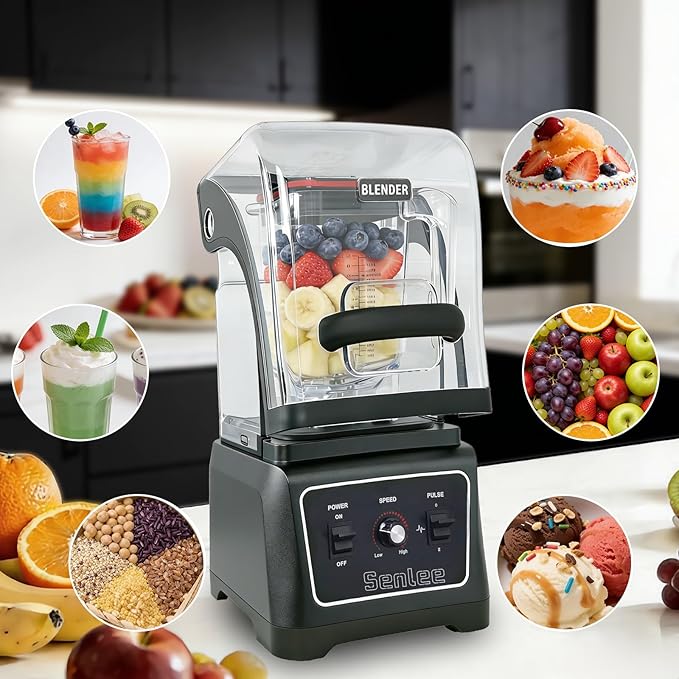 Commercial Blender Heavy Duty 2200W Professional-Grade with 64oz BPA-Free Jar Quiet Shield Self-Cleaning 6-Leaf Stainless Steel Blade for Smoothies Ice Crush Shakes - Restaurant &amp Kitchen Use