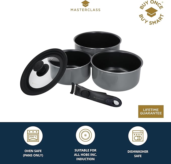MasterClass Smart Space 3 Piece Non-Stick Induction Saucepan Set