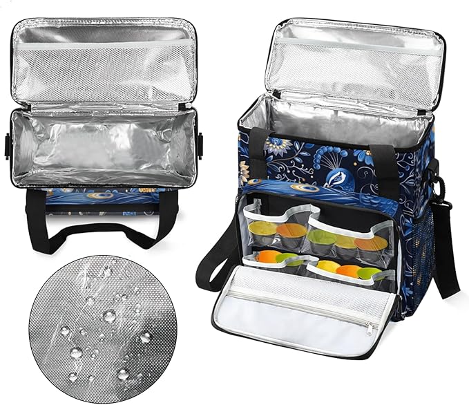 Peacock Floral Flower Coffee Maker Travel Bag for Keurig K-Mini/K-Mini Plus Insulated Waterproof Tote with Pockets for K-Cup Portable Single-Serve Brewer Case