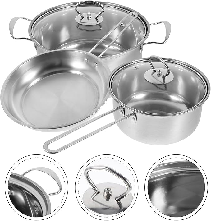 Toyvian Stainless Steel Cookware Set Soup Pot Saucepan Frying Pan with Comfortable Steel Handles Seamless Surface Easy Clean Kitchen Cooking Essentials