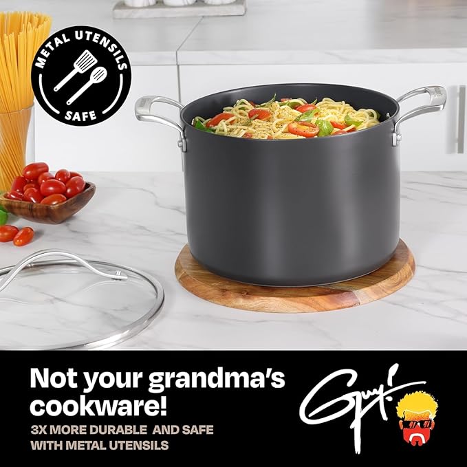 Guy Fieri's Flavortown Laser Titanium 8-Quart Stock Pot with Lid - Non-stick Cookware Without PFAS PTFE or PFOA 3x More Durable Dishwasher Safe Oven Safe