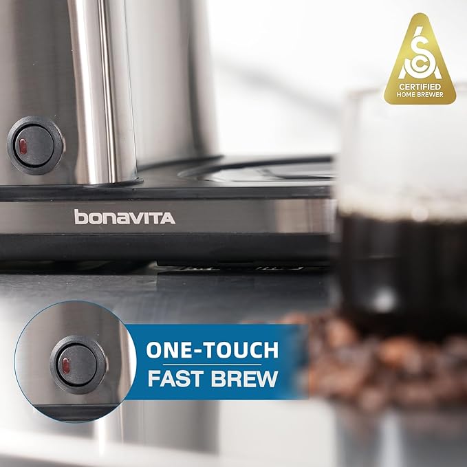 Bonavita 5 Cup Drip Coffee Maker Machine One-Touch Pour Over Auto Pause Brewing with Stainless Steel Double Wall Thermal Carafe SCA Certified Dishwasher Safe BV1500TS
