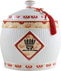 Chinese Ceramic Rice Bucket Large Grain Dispenser Food Storage Container with Lid Sealed Rice Storage Jar for Noodles Rice Snacks(30x36cm(12x14inch) F)