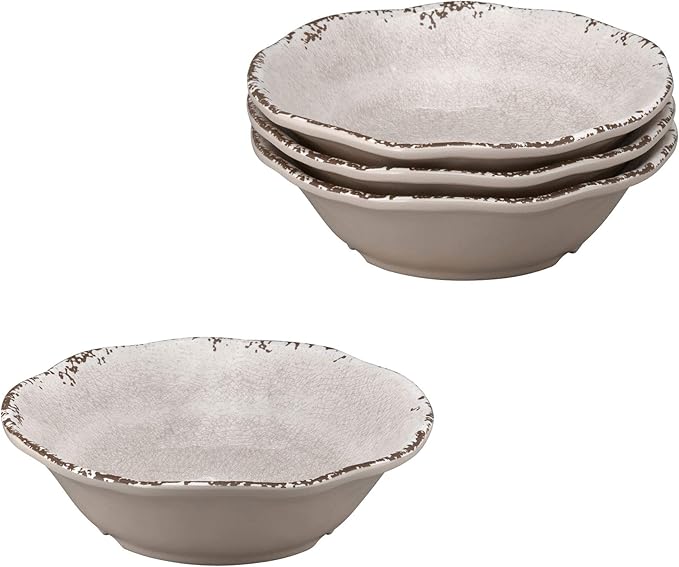 Supreme Housewares 12-Piece Melamine Dinnerware Set Includes Dinner Plates Salad Plates Bowls Service for 4. (Crackle Cream)