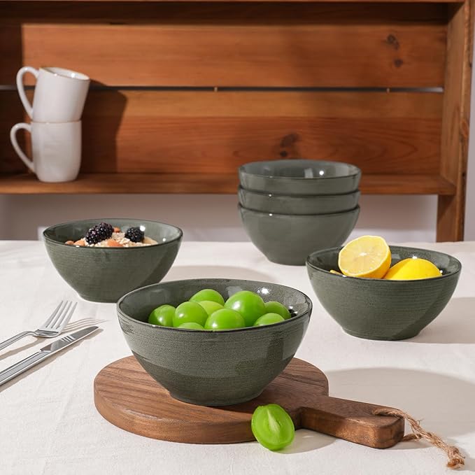 famiware Tempus 22 Pieces Dinnerware Sets Plates and Bowls Set for 6 40 oz Pasta Bowls for Serving - Dark Olive