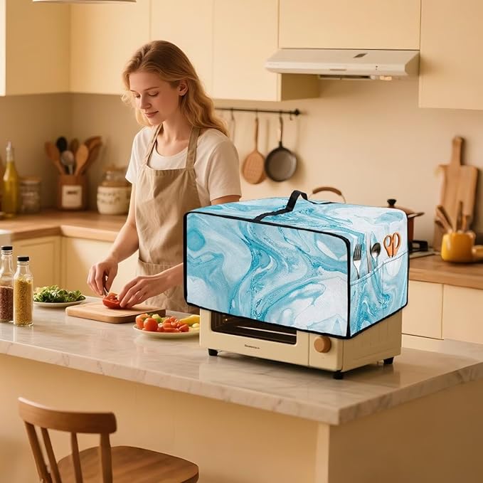 Doojoayie 6 Slice Toaster Cover Bread Machine Cover with Top Handle Design Kitchen Small Appliance Dust Protetor Stain Resistant Universal Fit Marble Print