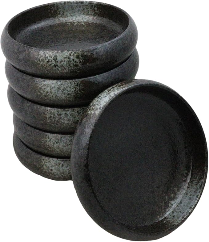 Ebros Gift Artistic Charcoal Grey Tone Hakumu Porcelain Collection Dinnerware Serveware Kitchenware Set Asian Japanese Restaurant Supply (Pack of 6 Round Appetizer Salad Banchan Deep Dish Plates)