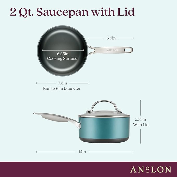 Anolon Achieve Hard Anodized Nonstick Sauce Pan with Lid 2 Quart Teal