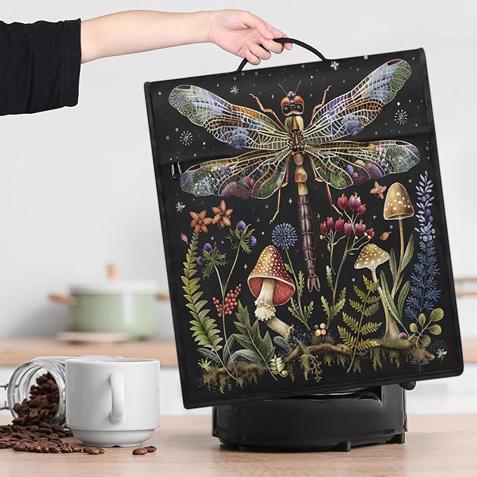 Kitchen Aid Mixer Cover Animal Dragonfly Flower Stand Mixer Cover Compatible with 6-8 Quarts Stand Mixers Dust Covers with Zipper Pocket Foldable Washable Kitchen Aid Organizer Bag