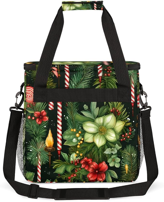 Christmas Flowers Coffee Maker Carrying Bag Gothic Flowers Travel Storage Bag Compatible with K-Mini or K-Mini Plus Single Serve Coffee Brewer Carrying Case with Multiple Pockets &amp Shoulder Stra